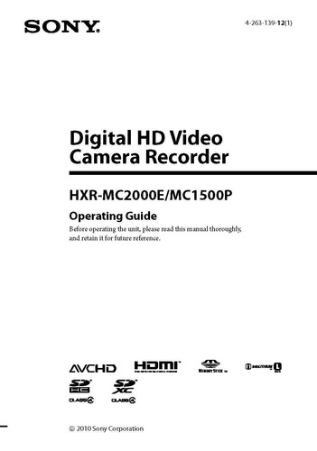 Sony hxr mc2000e - sony,