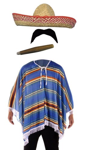 Poncho blu messicano - , baffi