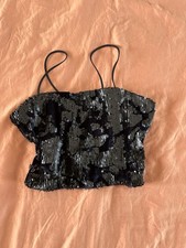 Top canotta donna taglia XS Primark blu paillettes stile corsetto top con spalline cami