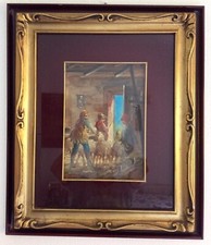 QUADRO DIPINTO OLIO TAVOLA Mario Fattori PAESAGGIO RURALE OVILE PECORE RUSTICO 