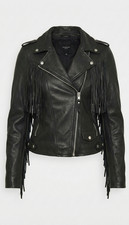 Giacca donna pelle nera frange