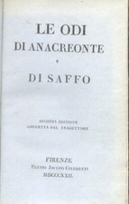 ANACREONTE / SAFFO. LE ODI. Firenze, Jacopo Ciardetti, 1822