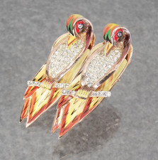 Vintage Corocraft Sterling finitura oro rosa smalto doppio pappagallo duetto pelliccia clip