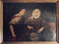 ANTICO DIPINTO AD OLIO SU TELA DEL 1600 GIUDITTA E OLOFERNE SCUOLA DI CARAVAGGIO