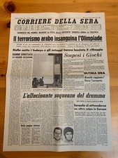 Corriere della Sera 1972 TERRORISMO ARABO OLIMPIADI Prima 1º Pagina Quotidiano