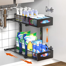 Organizer Sottolavello in Metallo, Scaffale Sottolavello Estraibile a 2 Livelli 