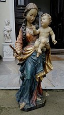 Statua Santa Barocca Madonna con Gesù Bambino in legno intagliato e dipinto XIX secolo
