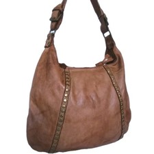 Borsa Donna VERA PELLE Morbida Lavata artigianale Cuoio Cognac Marrone A Spalla