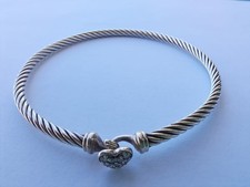 The DAVID YURMAN 3mm Classic Cable Sterling Silver Diamond Heart Lock  Bracciale