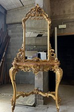 Consolle in legno intagliato artigianalmente e dorato con specchio 