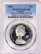 1965 PL64CAM Canada Moneta da 1 dollaro d'argento - Certificata PCGS - Tipo 2