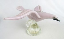 Grande statuina vintage in vetro di Murano rosa volante uccellino gabbiano colomba