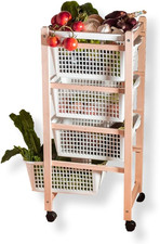 Carrello Da Cucina, Carrelli Salvaspazio, 4 Ceste, Legno Di Faggio Naturale, 36.