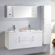 MOBILE BAGNO WHITE MALIBU COLONNA COMPLETO  DOPPIO LAVABO RUBINETTI INCLUSI
