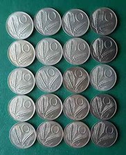 LOTTO 20 MONETE FDC DA ROTOLINO 10 LIRE SPIGHE - TUTTE ANNI DIFFERENTI - SERIE 1