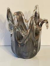 Vaso Murano Lavorazione Arte Made In Italy Grigio e Oro Scintillante Fondo Cialda 8x7