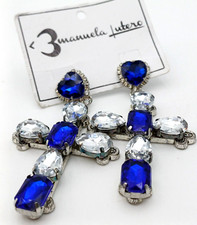 EMANUELA LUTERO ORECCHINI CROCE BRILLANTI BLU