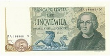 5000 LIRE ERRORE TAGLIO CURVO BORDI ORIZZONTALI COLOMBO II TIPO 11/04/1973 qFDS