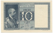 10 LIRE BIGLIETTO DI STATO VITTORIO EMANUELE III FASCIO 1944 XXII qFDS