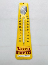 Targa smaltata Veith Pirelli termometro pneumatici - 84x25cm - originale anni 50