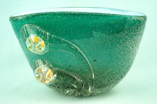 Vaso a ciotola Vetro pulegoso Murano verde Murrine 1900 Carlo Scarpa per Venini