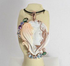 CIONDOLO ARGENTO 925 ROSA  CAMMEO VOLTO TOPAZIO AZZURRO E ZIRCONI      AGDV 0163