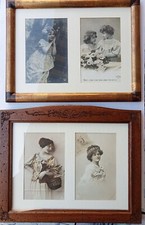 CARTOLINE D'EPOCA INCORNICIATE IN LEGNO-COPPIA DI QUADRI (26,6X20,5 - 27,3X22,5)