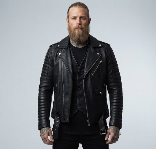 Giacca biker uomo - pelle, nera