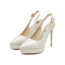 Decolte Scarpe 12 cm Bianco Cinturino Lucido Eleganti Pelle Sintetica 35169