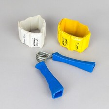 Set 3 attrezzi da ginnastica rinforzo mani polsi + 2 pesi caviglia vintage 80s