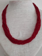 Collana torchon con conteria in vetro Collana multifili colore rosso CB/29
