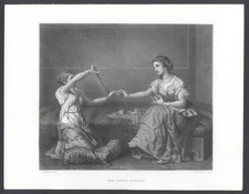 AVVOLGITRICI DI LANA  , di  HAMON  , incisione del  1874 + passepartout