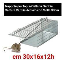 Trappola per Topi a Galleria Gabbia Cattura Ratti in Acciaio con Molla 30cm
