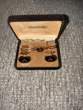 Set cravatta e bracciale vintage massonico rosso ovale Foster tono oro massone IOB