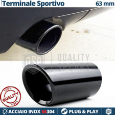 1X TERMINALE di Scarico per Auto Tuning in ACCIAIO Inox Nero Marmitta 52-57mm
