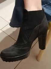 Stivaletti donna TOD'S originali, pelle scamosciata, nero, numero 37,5, tacco 9