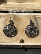 ANTICHI ORECCHINI ORO 14kt P.ARGENTO DIAMANTI T.ROSA