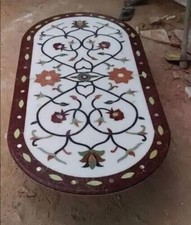 Tavolino da caffè ovale in marmo intarsiato fatto a mano arte arredo casa