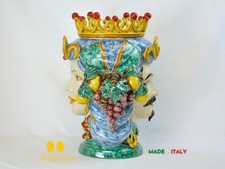 Testa di Moro Doppia Faccia Corona e Frutta in Ceramica di Caltagirone 45cm