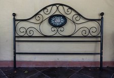 Testata antica letto doppio con rete doghe legno e supporti in acciaio