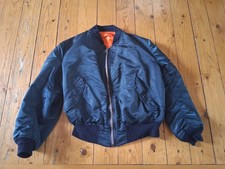 Giacca Bomber Vintage Alpha Industries MA-1 Flyers Blu Taglia Uomo XL Made USA