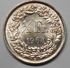 SWITZERLAND 1/2 Franc 1964 A/UNC