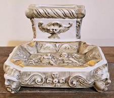 Vintage ceramic cigarette ashtray/ Pen or MakeUp brush holder Cherubs motif xmas