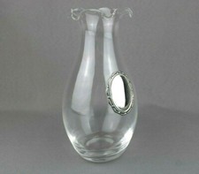 Vaso di Vetro Traspareste Vintage Soprammobile con Placca Color Argento