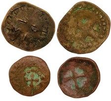 2 Monete Medievali Imitative Tessere Rame Antiche Croce Lotto Collezione