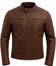 Giacca biker uomo marrone vera