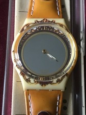 Orologio da polso SWATCH Gent SPECCHIO AL POLSO (GW125)-NUOVO/NOS-Pelle-Marrone-L@@K!