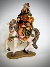 Scultura in legno originale LEPI grandi figure cm 16 circa re su cavallo bianco