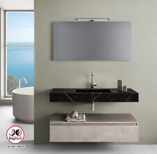 Mobile Bagno Sospeso 90 cm con Lavabo Integrato Mensola Cassettone e Specchio