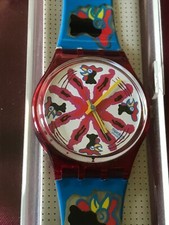 Orologio da polso SWATCH Gent CHICCHIRICHI (GR112)-NUOVO/NOS-Pollo/Gallo-Blu/Rosso